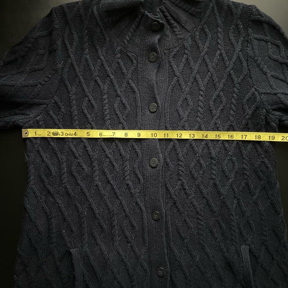 J. Jill Cotton Blend Cable Knit Button Front Sweater Cardigan Navy Petite M - Picture 6 of 9